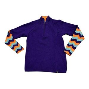 NEVE Woman’s 1/4 Zip Sweater 100% Wool. medium. Purple/Orange